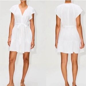 Xirena Jude Dress White Short Sleeve Waffle Knit Belted Button Front Cotton XS